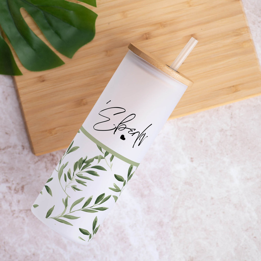 Leaves Pattern - Skinny Frosted Glass Tumbler - GOTShirts