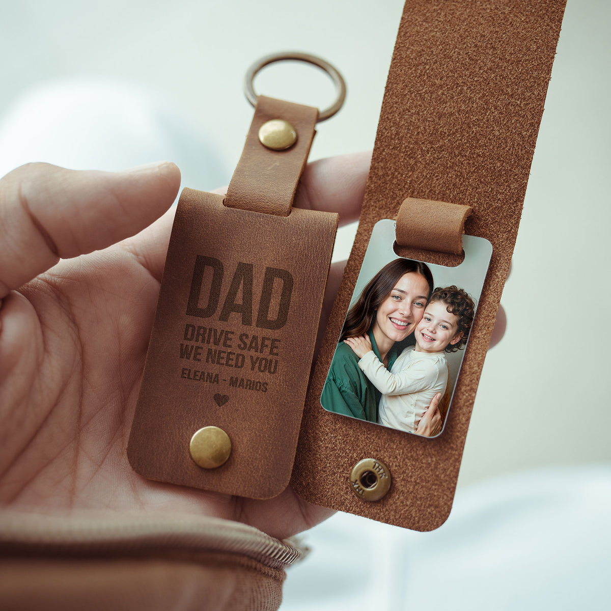 Create Your Own - Leather Engraved Keyring With Photo Inside - GOTShirts