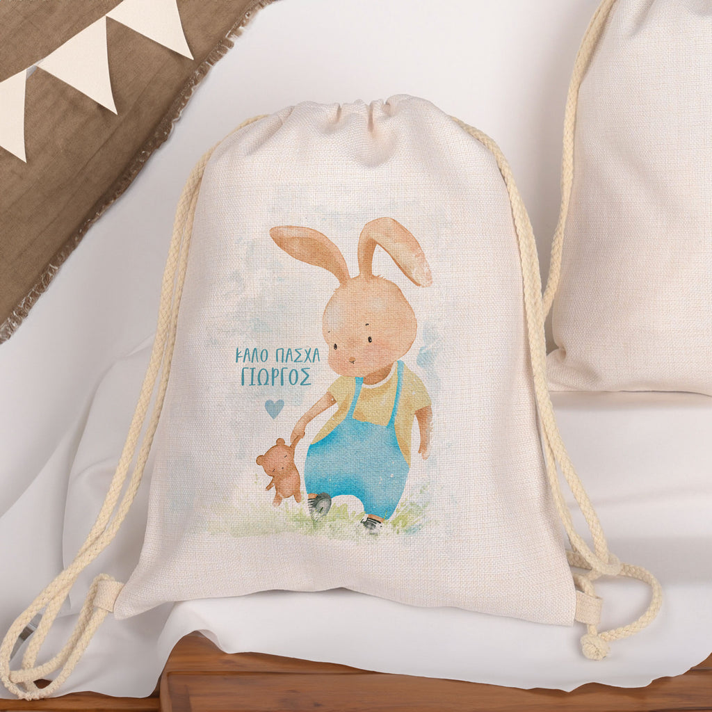 Bunny and the Little Bear - Drawstring Bag Linen