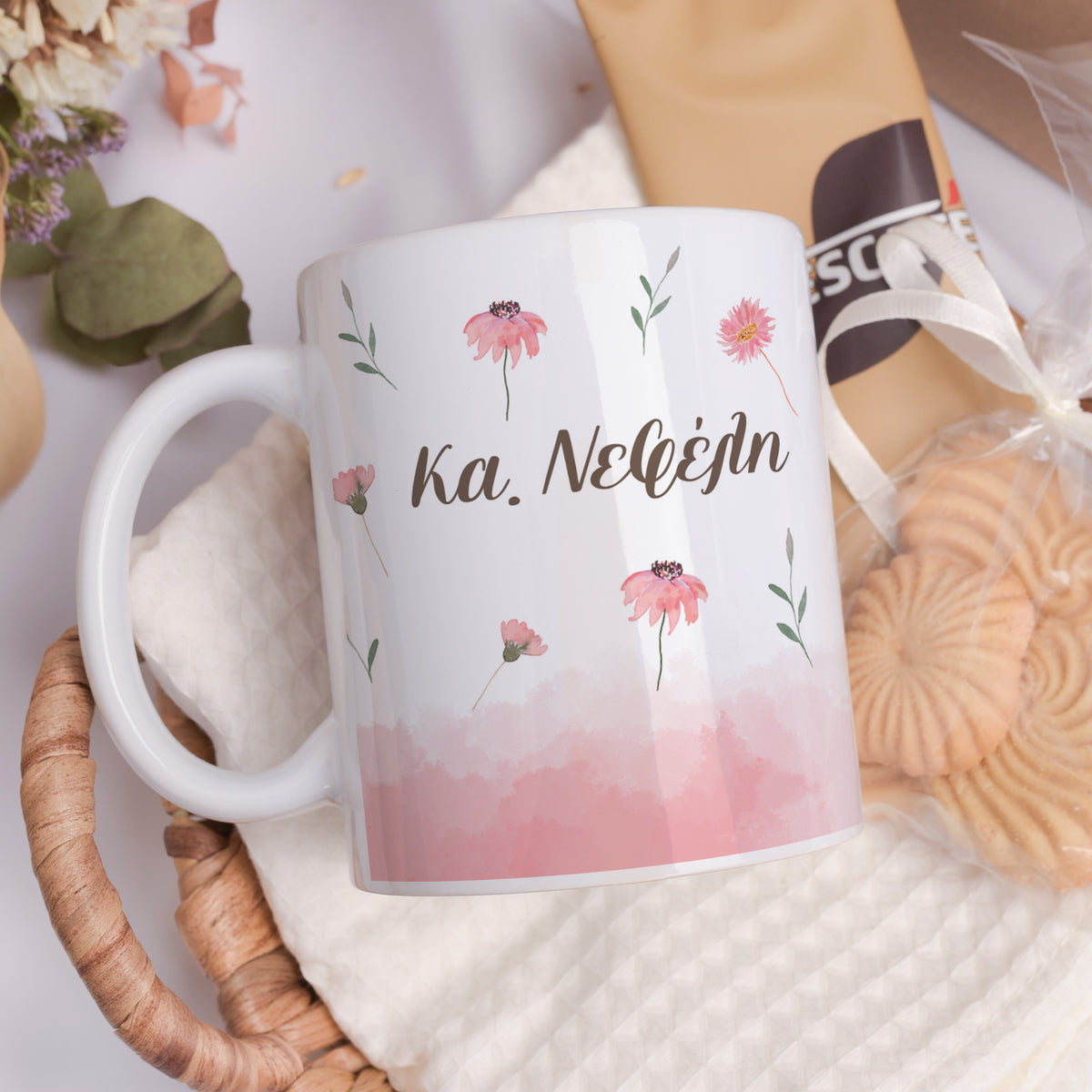 Teacher Pink Flowers - Ceramic Mug 11oz & Coaster Gift Box - GOTShirts