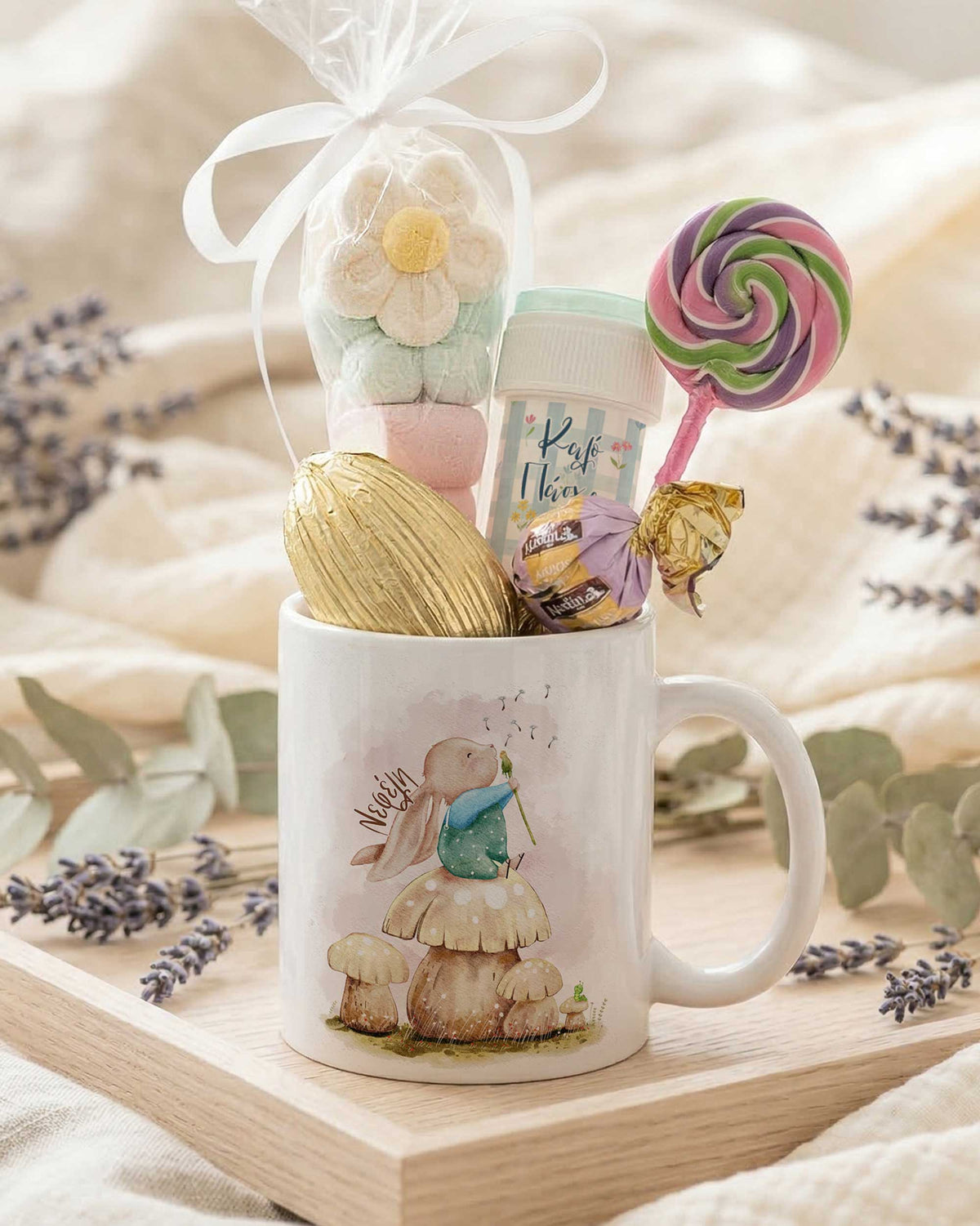 Cute Bunny On A Mushroom - Ceramic Mug Gift Set - GOTShirts