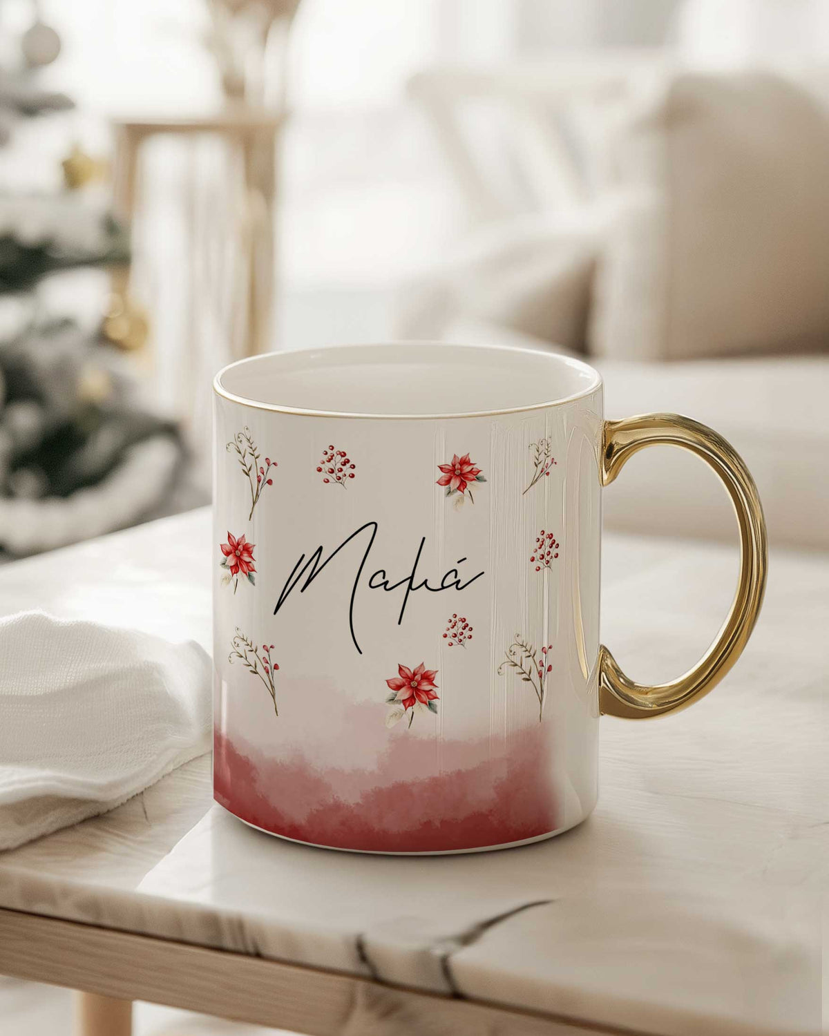 Red Pattern - Ceramic Gold Handle Mug - GOTShirts
