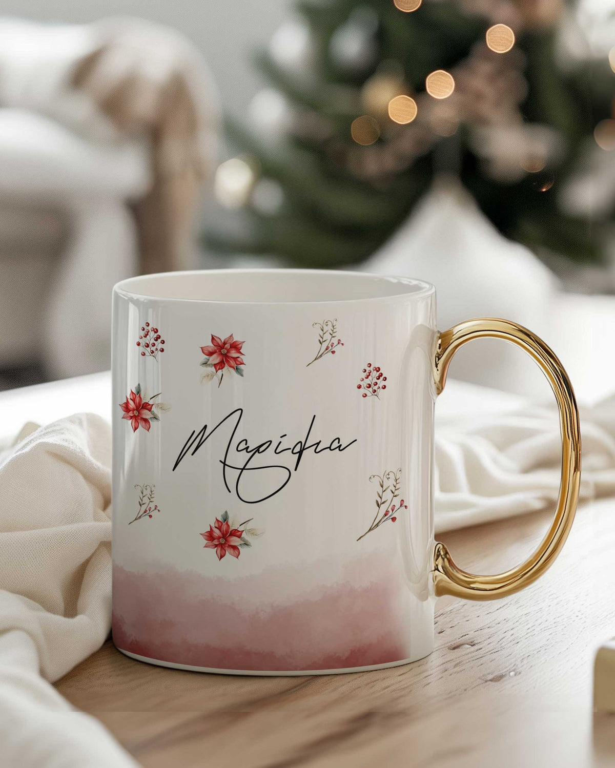 Red Pattern - Ceramic Gold Handle Mug - GOTShirts