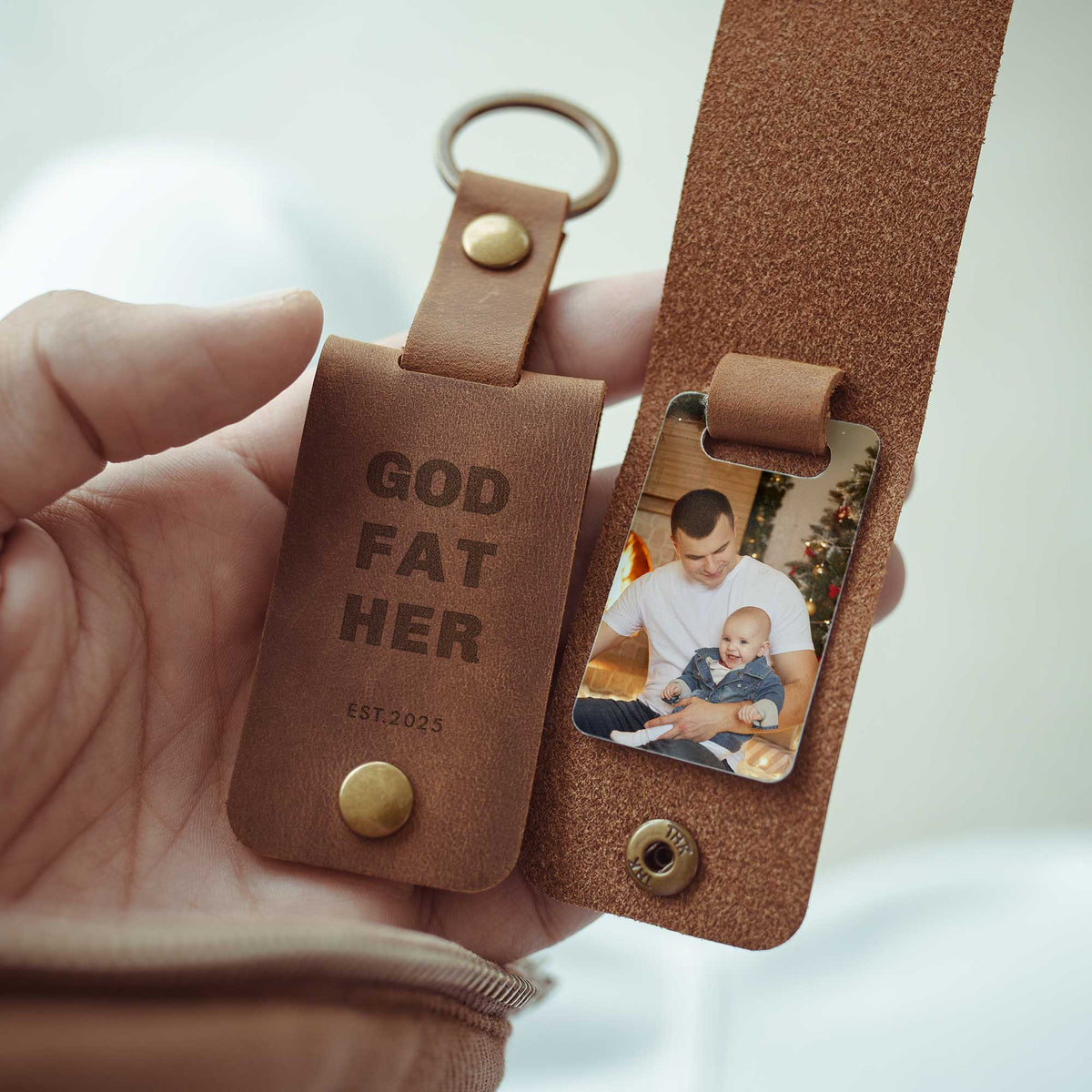 Godfather - Leather Engraved Keyring With Photo Inside - GOTShirts