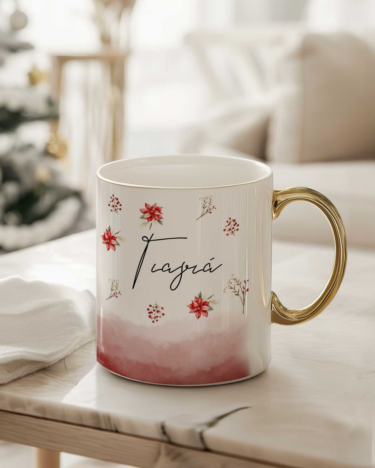 Red Pattern - Ceramic Gold Handle Mug - GOTShirts