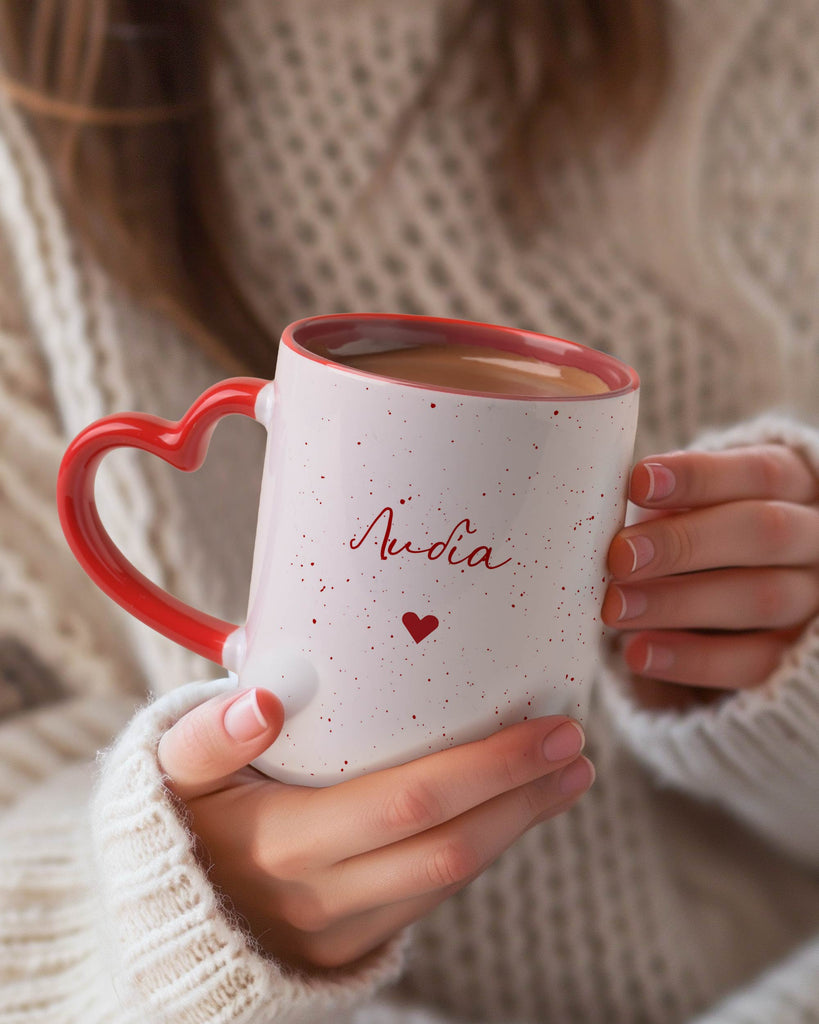 Name & Red Speckles - Heart Handle Mug - GOTShirts