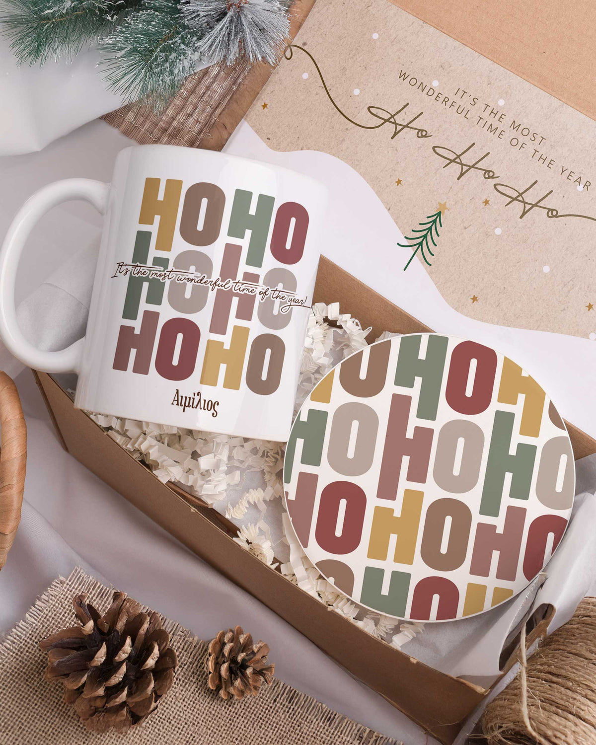 Hohoho Pattern - Ceramic Mug 11oz & Coaster Gift Box - GOTShirts