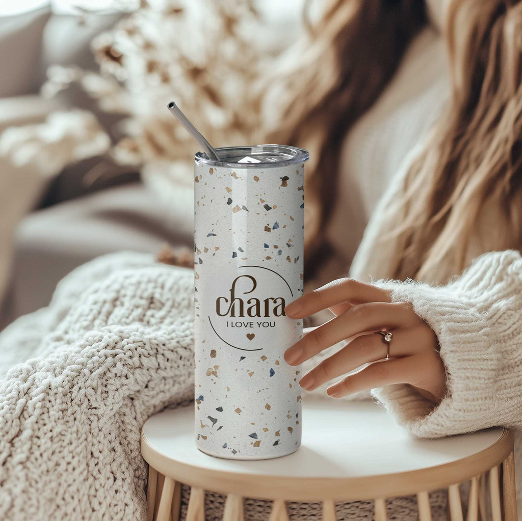 Terrazzo - Stainless Steel Skinny Tumbler With Straw - GOTShirts