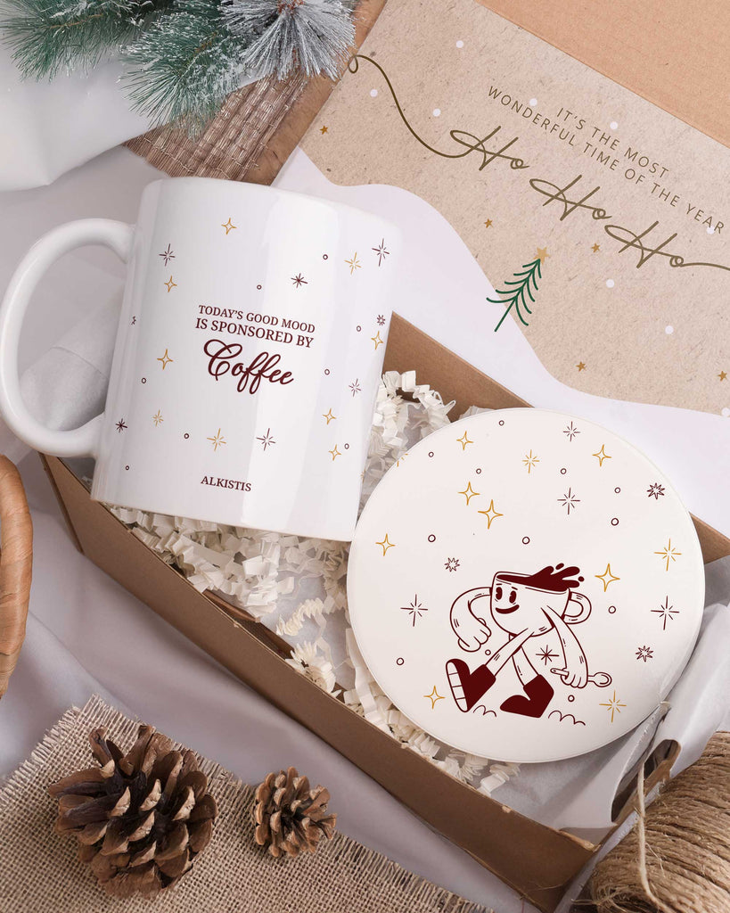 Sponsored By Coffee - Ceramic Mug 11oz & Coaster Gift Box - GOTShirts