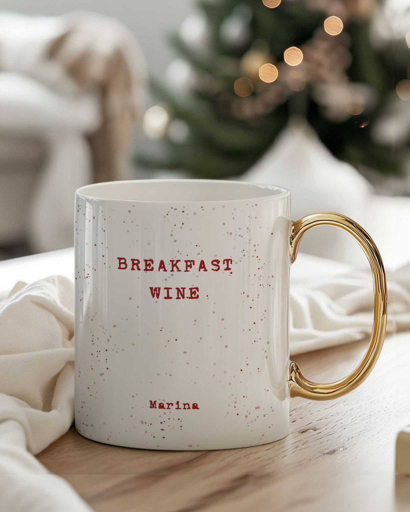 Breakfast Wine - Ceramic Gold Handle Mug - GOTShirts