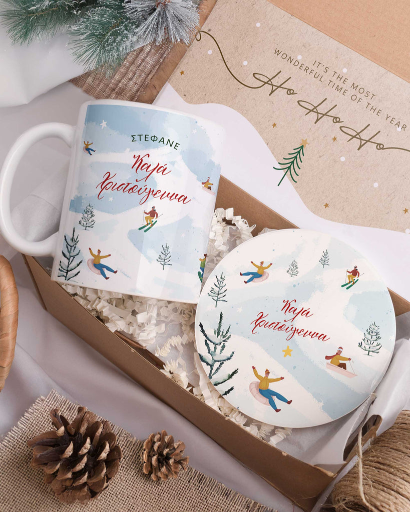 Blue Snowboard - Ceramic Mug 11oz & Coaster Gift Box - GOTShirts