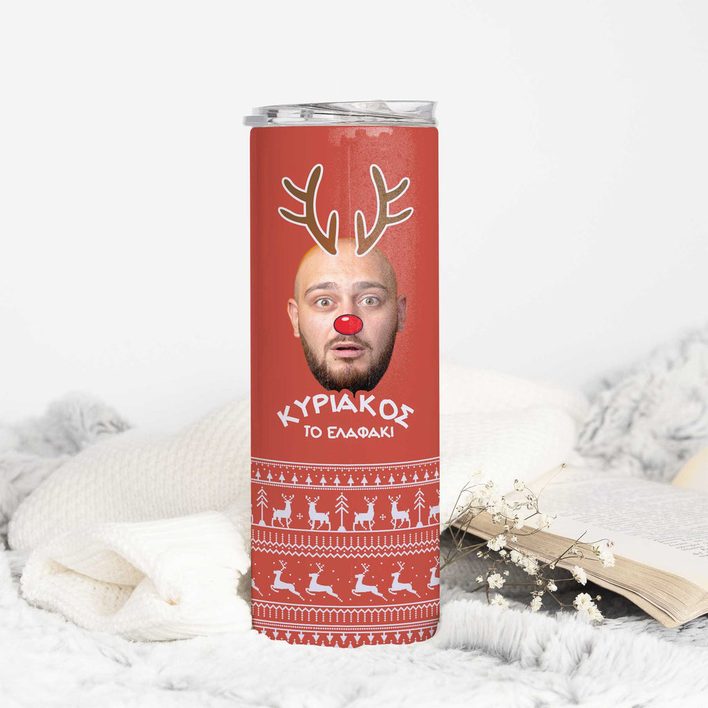 Red Nose Reindeer - Stainless Steel Skinny Tumbler With Straw - GOTShirts