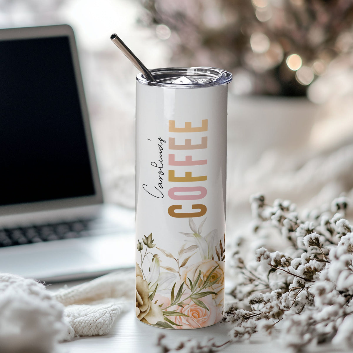 Coffee - Stainless Steel Skinny Tumbler With Straw - GOTShirts
