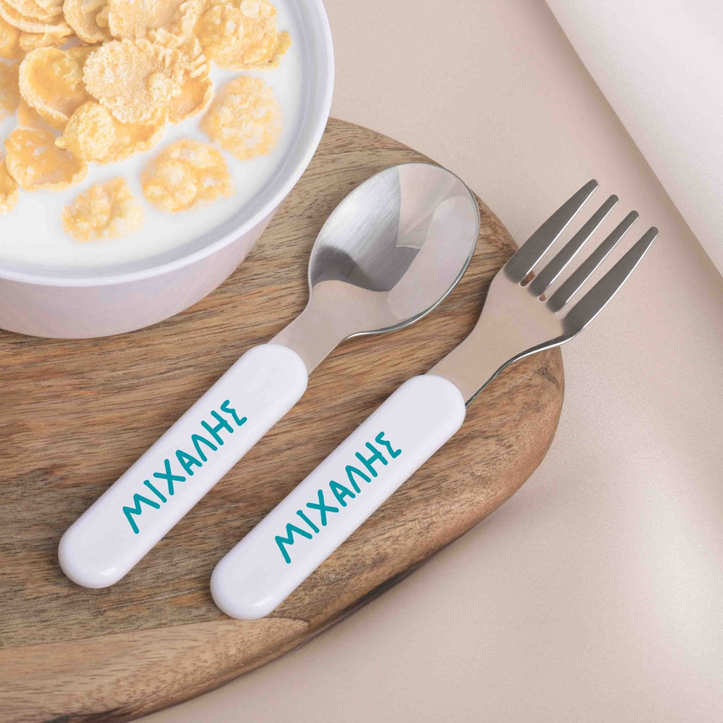 Kids Spoon/Fork Set - Blue Letters - GOTShirts