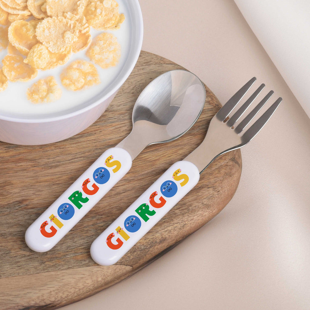 Kids Spoon/Fork Set - Smiley Colorful Letters - GOTShirts