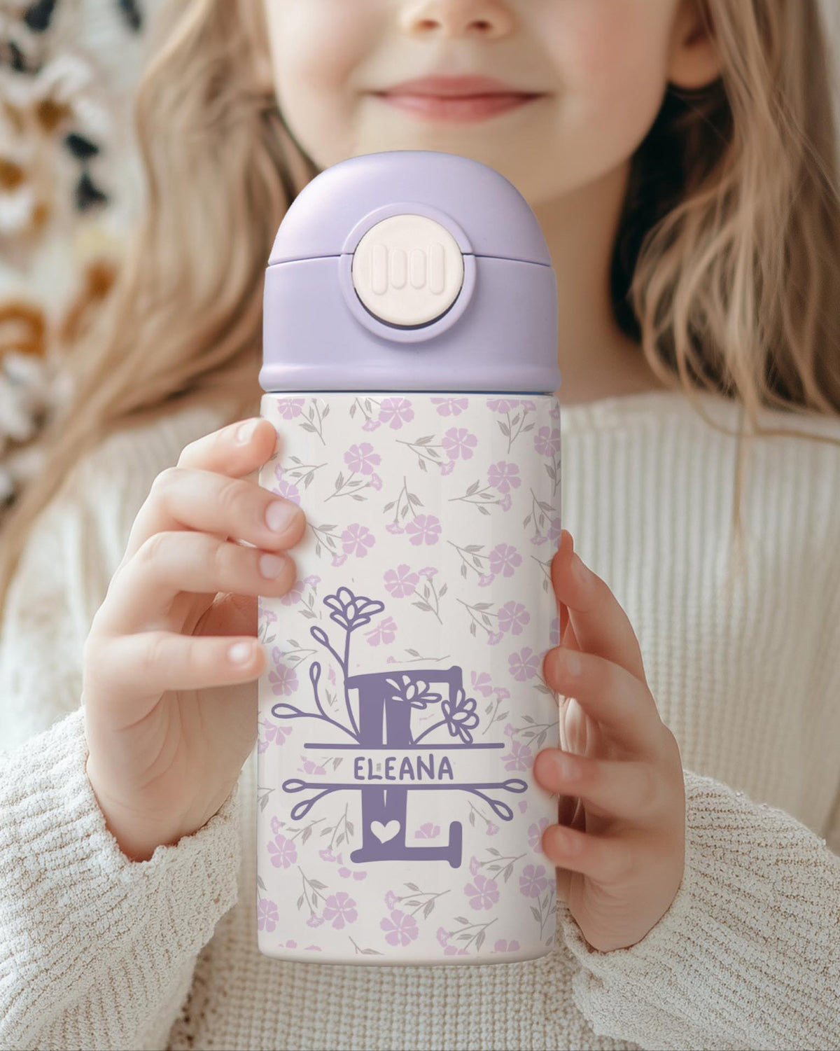 Spring Initial & Name - Double Wall Colored Water Bottle - GOTShirts
