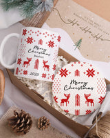 Merry Christmas Red Pattern - Ceramic Mug 11oz & Coaster Gift Box - GOTShirts