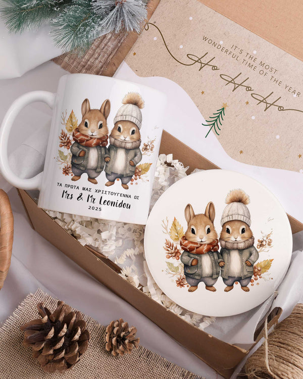 Squirrel Couple - Ceramic Mug 11oz & Coaster Gift Box - GOTShirts