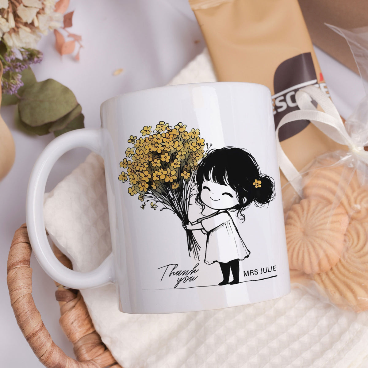 Yellow Flowers Teacher - Ceramic Mug 11oz & Coaster Gift Box - GOTShirts