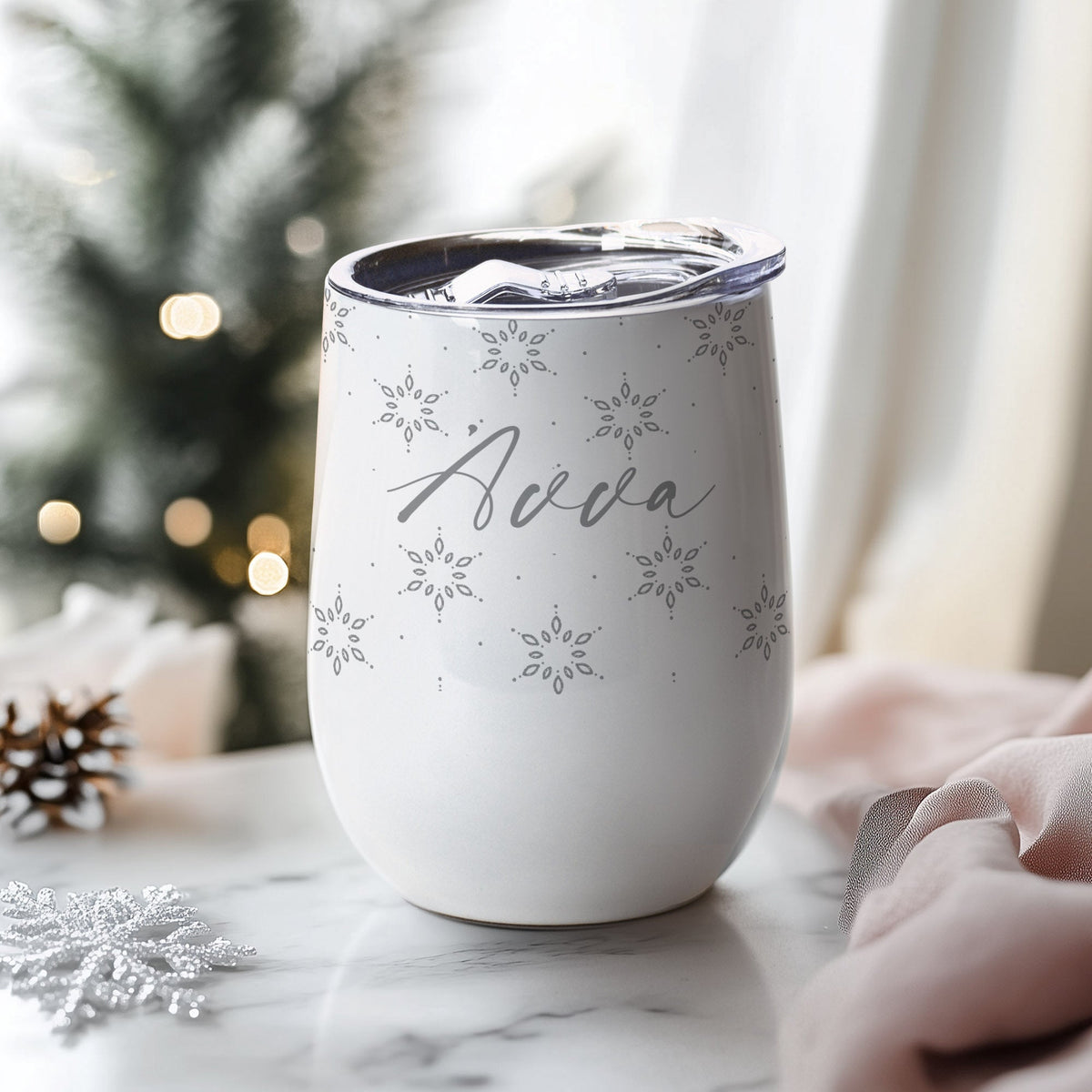 Snowflakes Pattern - Stainless Steel White Mug - GOTShirts