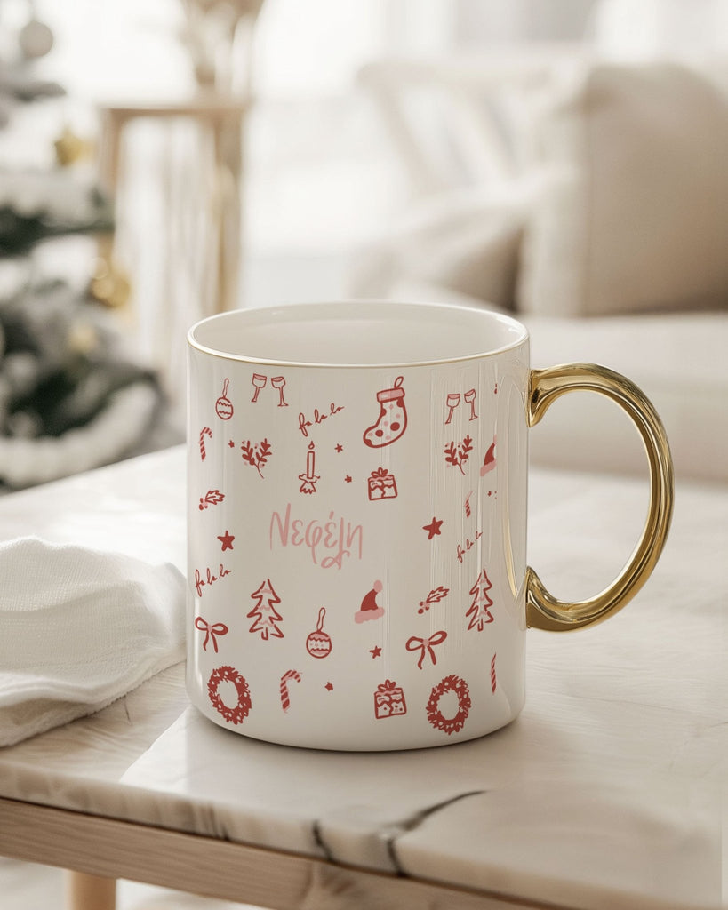 Christmas Elements Pattern - Ceramic Gold Handle Mug - GOTShirts
