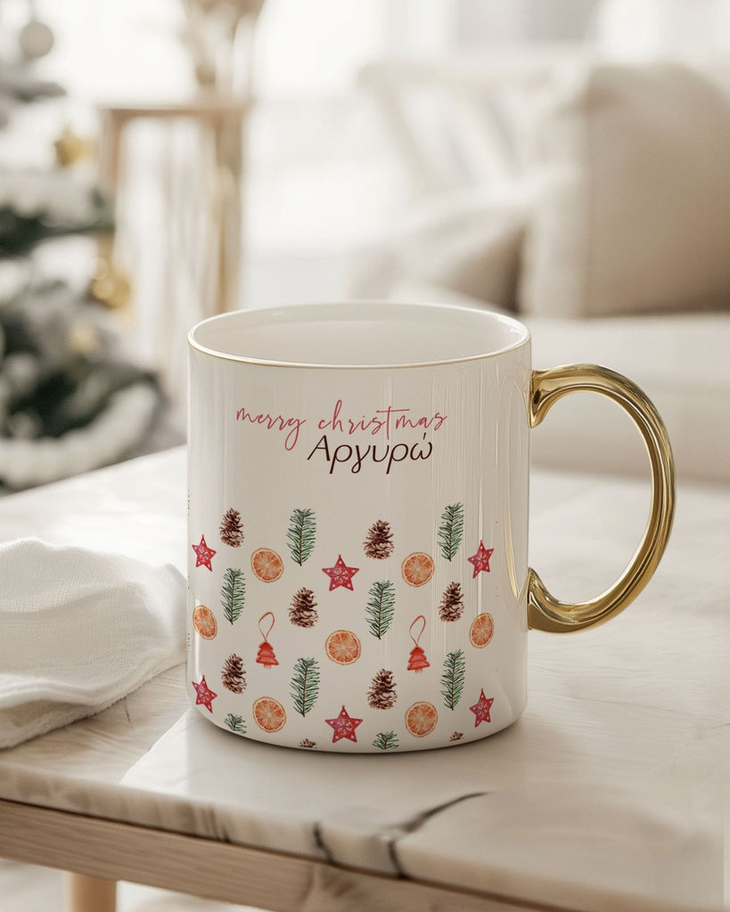 Merry Christmas Pattern - Ceramic Gold Handle Mug - GOTShirts