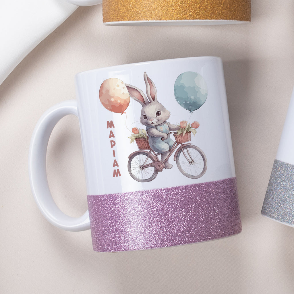Vintage Bike Bunny - Ceramic Glitter Mug