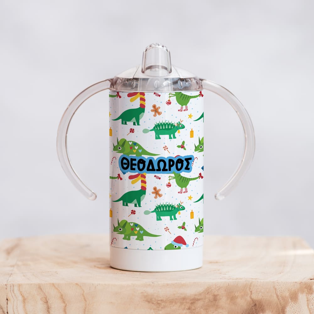 Christmas Dinosaurs Boy - Straight Double Wall Stainless Steel Sippy Cup - GOTShirts