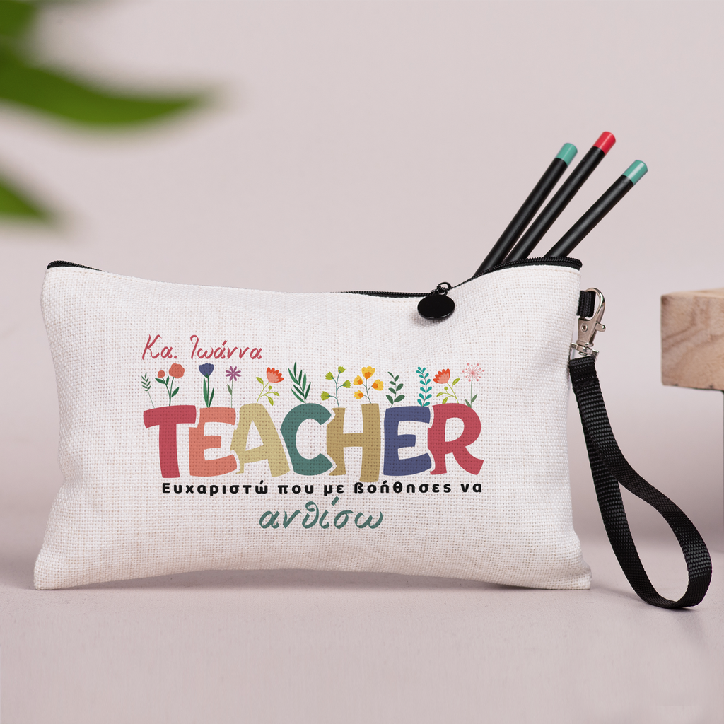 TEACHER Flowers - Linen Pencil Case