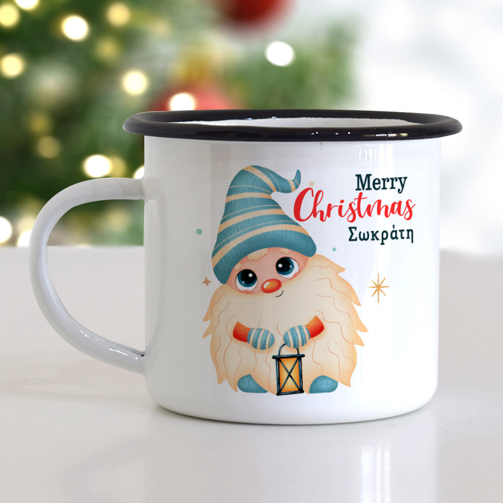 Christmas S/Steel Enamel Mug - Gnome White