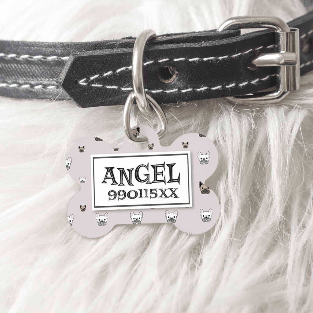 Pink Dog Pattern - Metallic Pet Bone Tag - GOTShirts