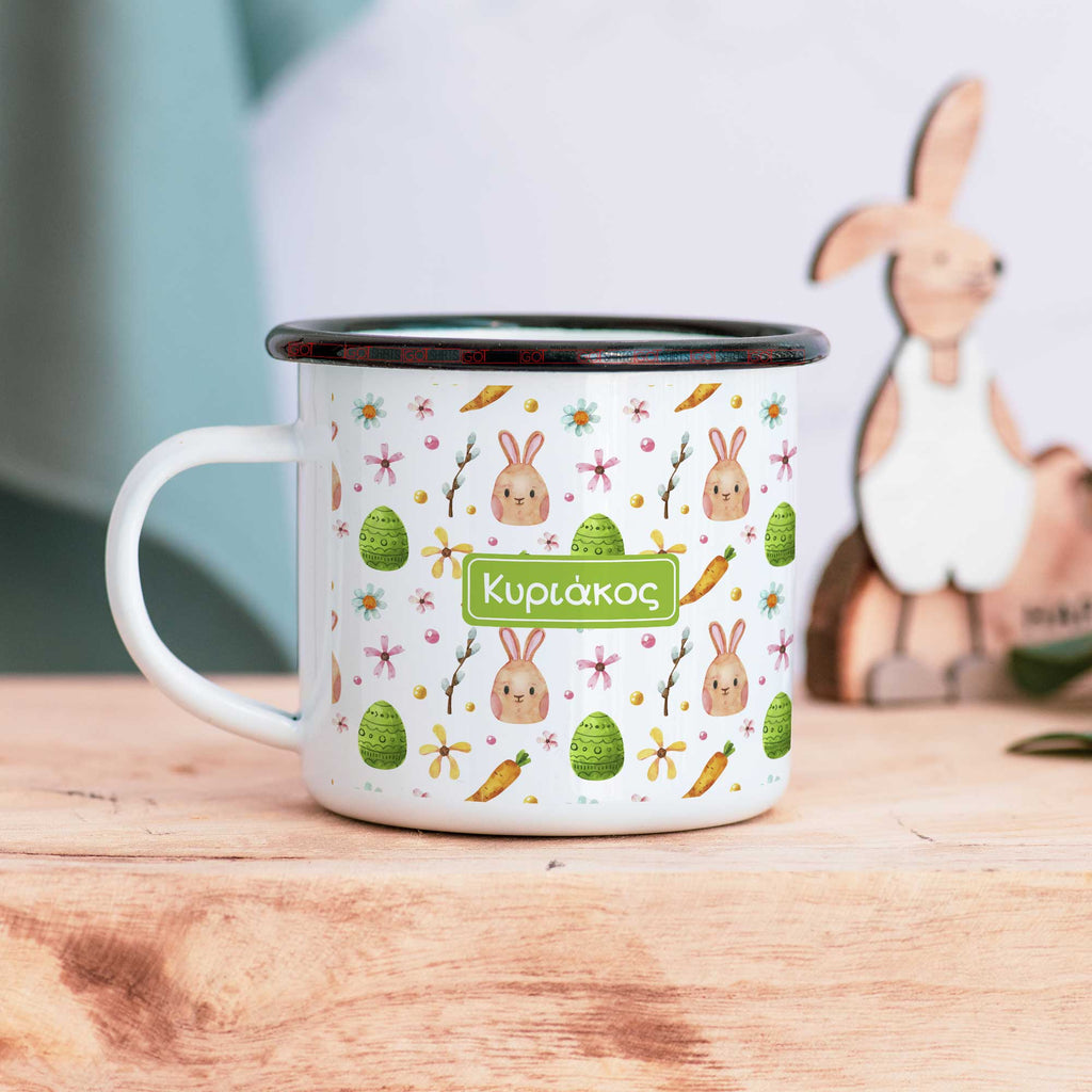 Green Easter Bunny Pattern - Enamel Mug - GOTShirts