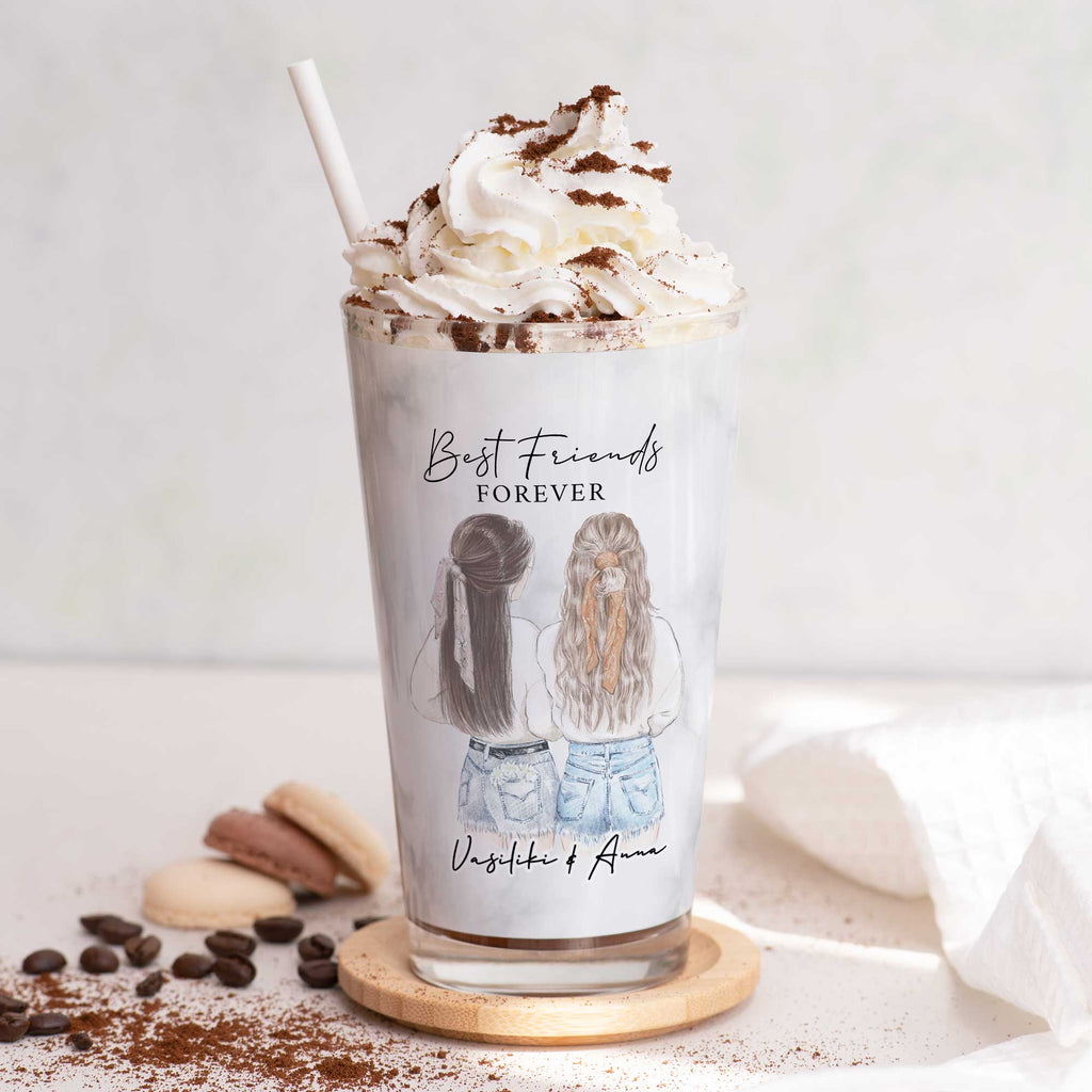 Best Friends Illustration - Glass Latte Mug - GOTShirts