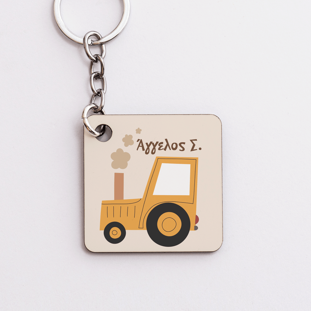 Yellow Tractor - Wooden Bag Tag