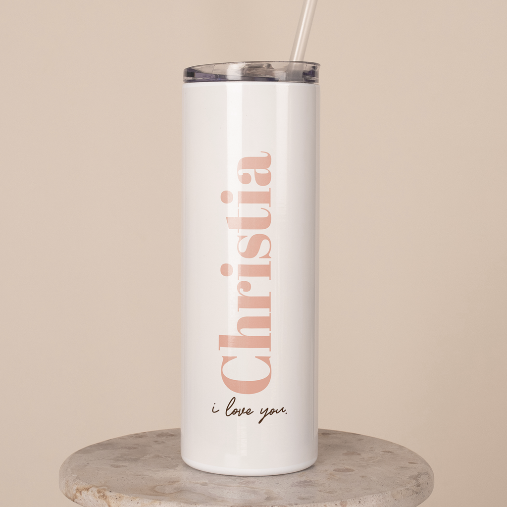 I Love You Pink - Stainless Steel Skinny Tumbler With Straw