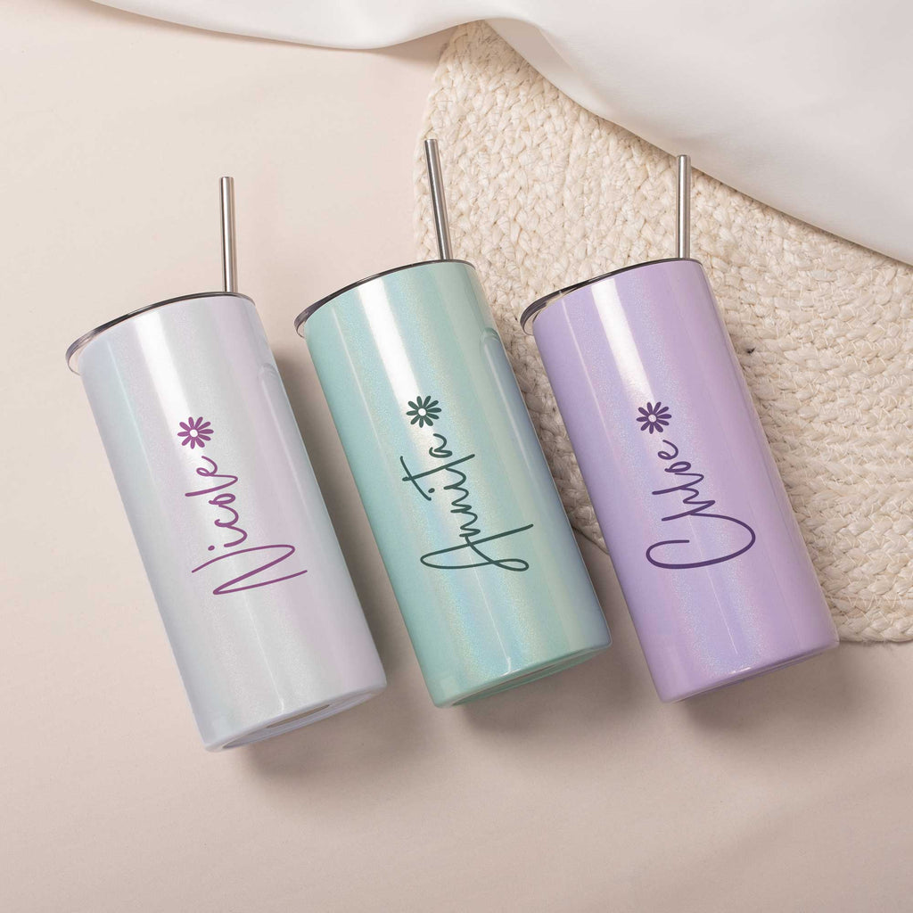 Name Flower - Sparkly Holographic Skinny Tumbler
