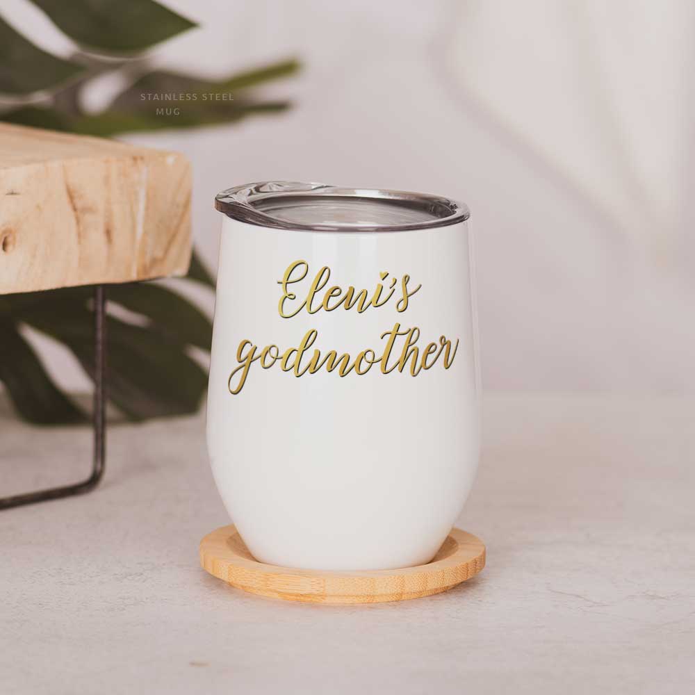Godmother, Gold Letters - Stainless Steel White Mug - GOTShirts