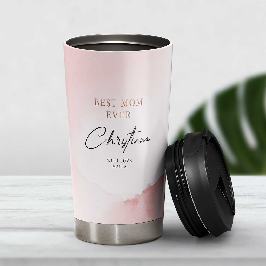 Best Mom Ever Pink Watercolor - Stainless Steel Travel Mug