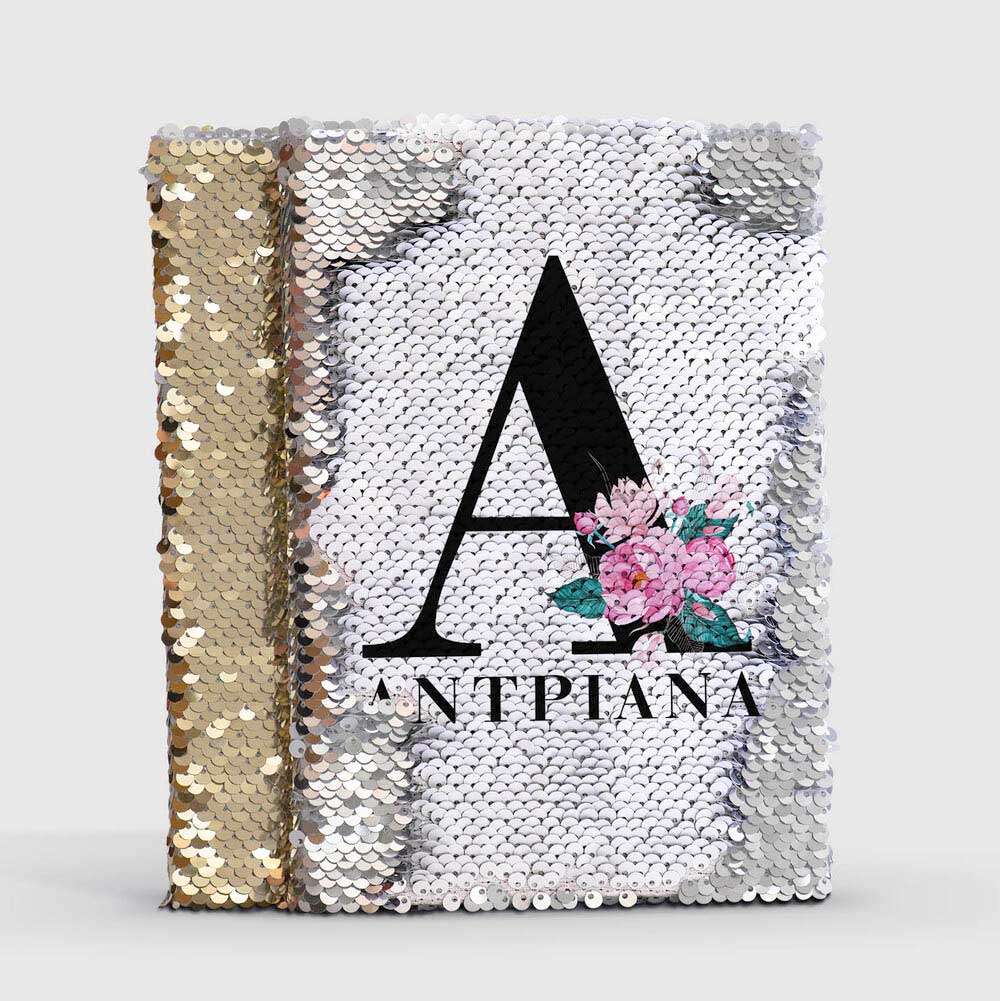 Pink Flower Letter & Name - Sequin Notebook - GOTShirts