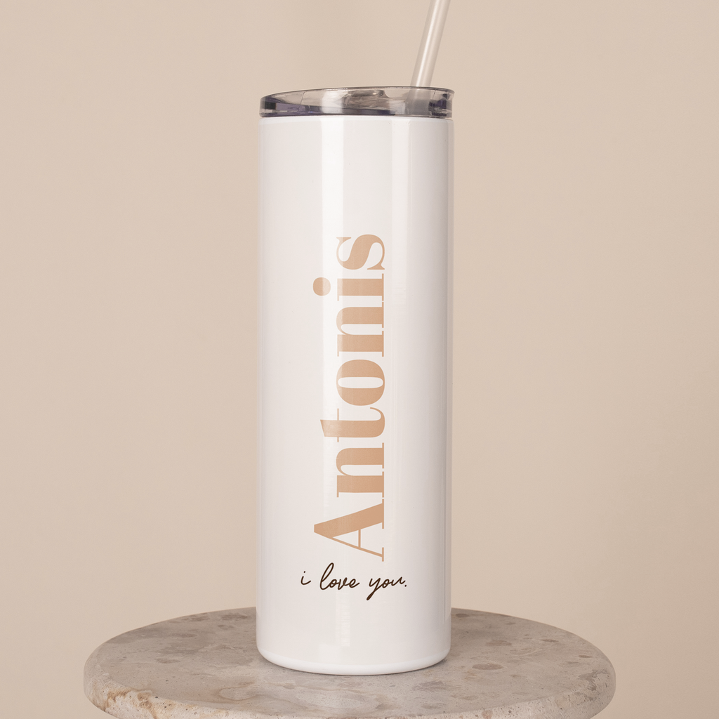 I Love You Orange - Stainless Steel Skinny Tumbler With Straw