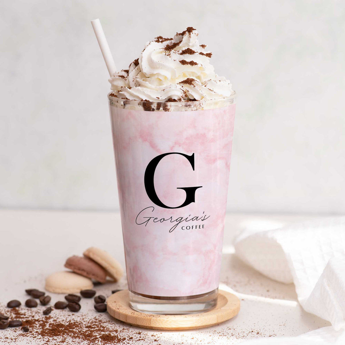 Name & Letter Pink - Glass Latte Mug - GOTShirts