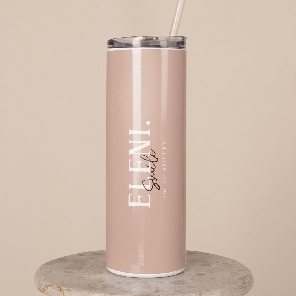 Smile You Are Beautiful Brown - Stainless Steel Skinny Tumbler With Straw
