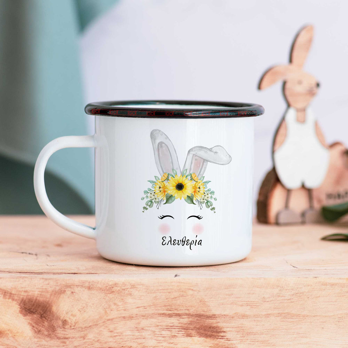 Yellow Flowers Bunny - Enamel Mug - GOTShirts