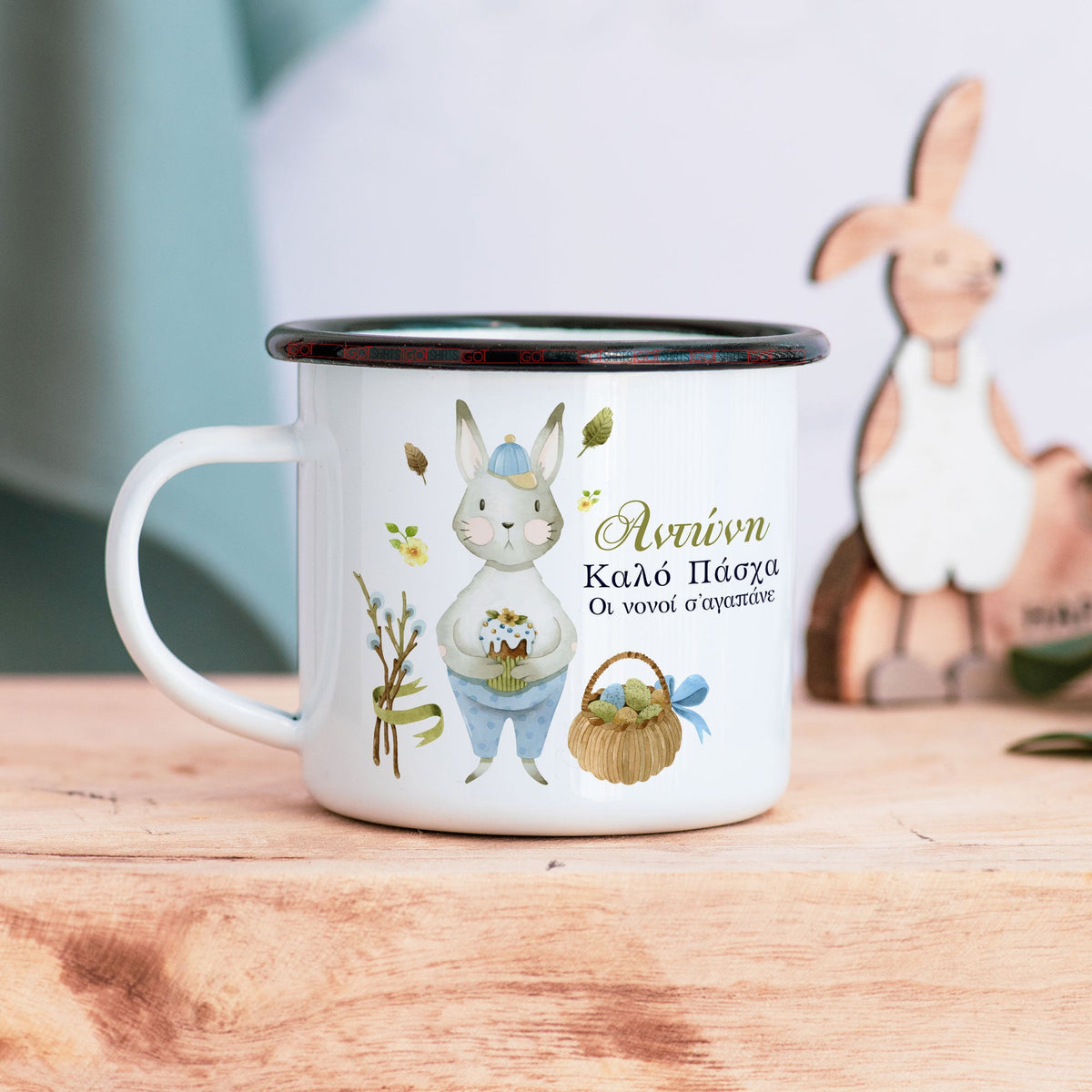 We Love You Blue Bunny - Enamel Mug - GOTShirts