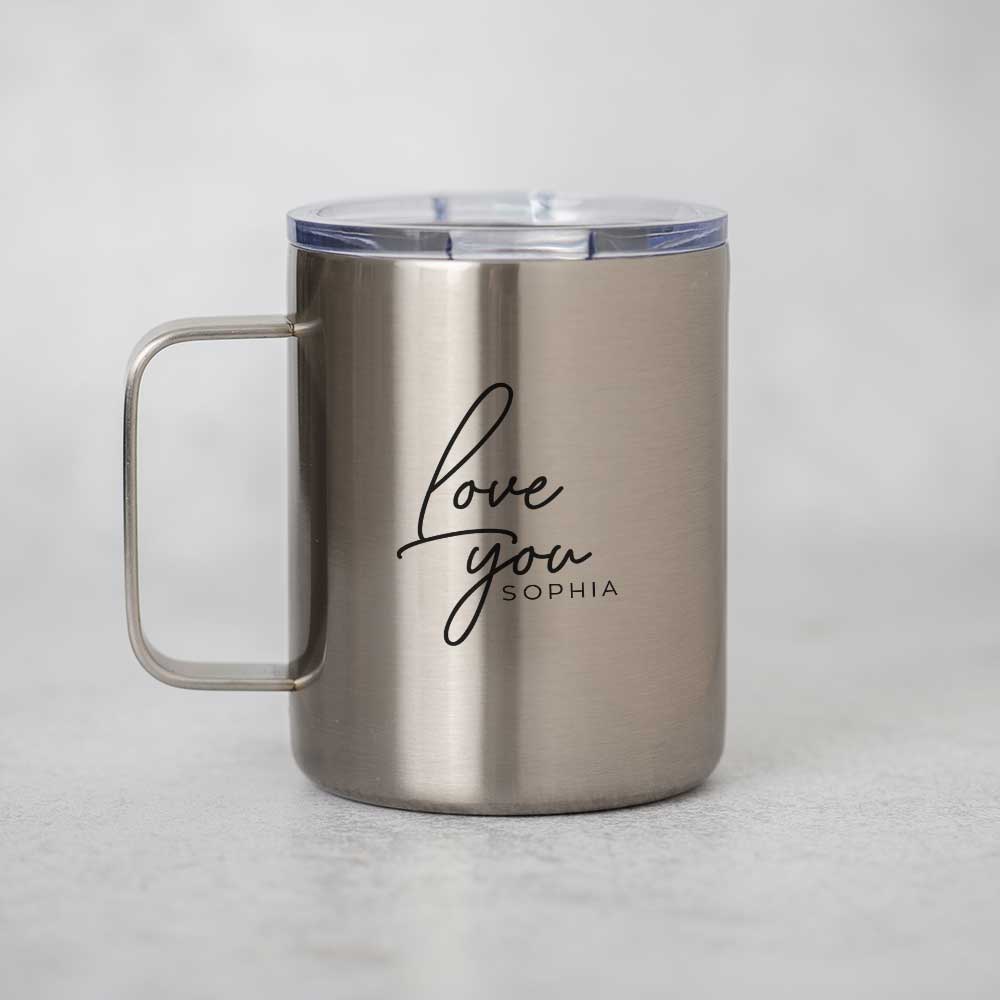 Love you - Silver Stainless Steel Mug With Handle - GOTShirts