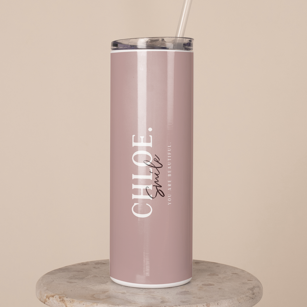 Smile You Are Beautiful Pink - Stainless Steel Skinny Tumbler With Straw