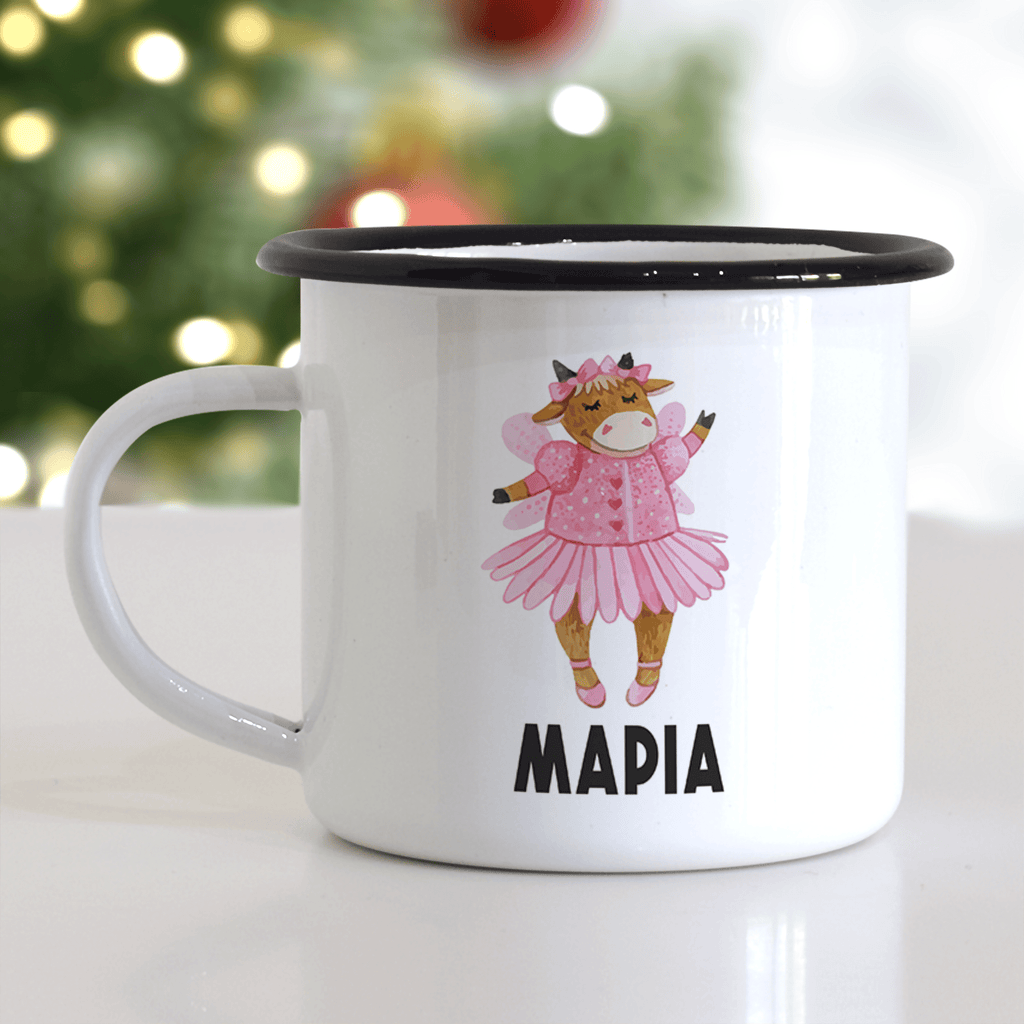 Fairy Ballerina Cow - Christmas S/Steel Enamel Mug - GOTShirts