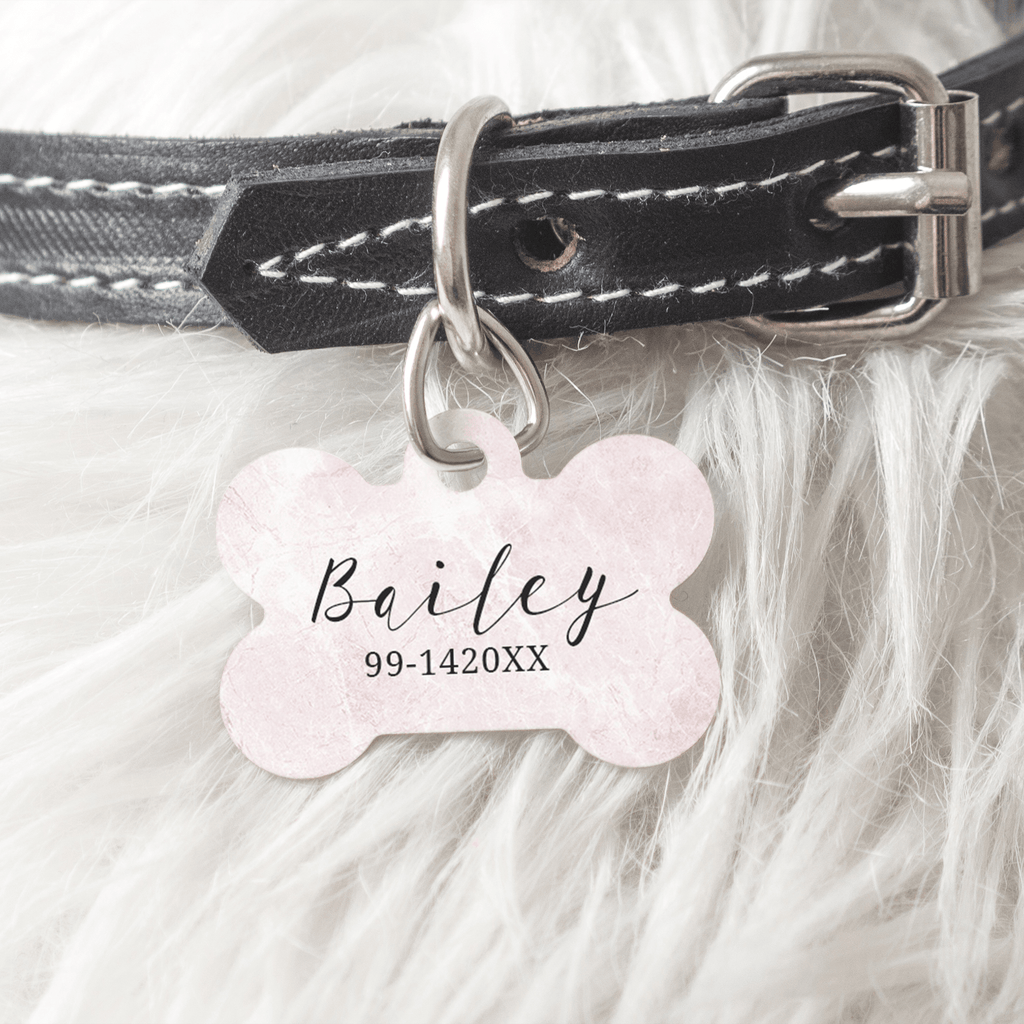 Pink Marble - Metallic Pet Bone Tag - GOTShirts