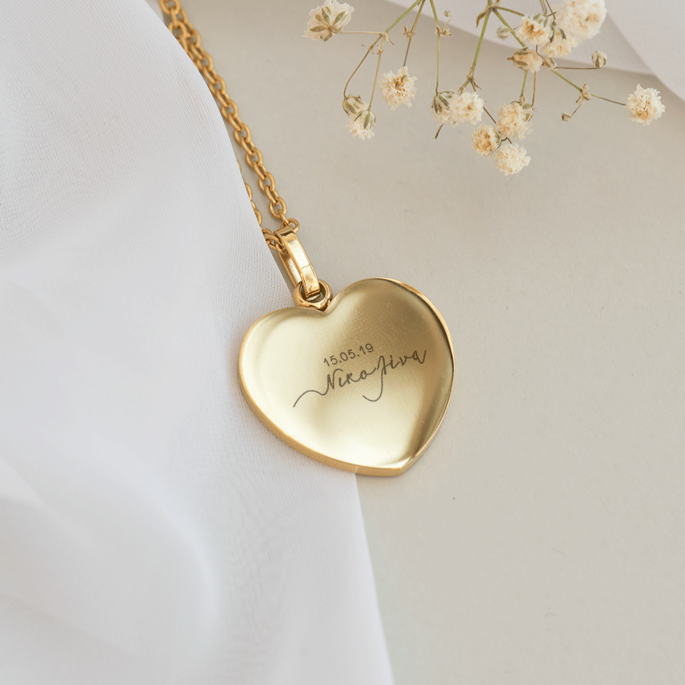 Name & Date - Heart Necklace (Engraved)