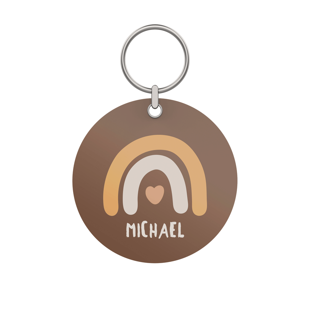 Brown Heart Rainbow - Wooden Bag Tag